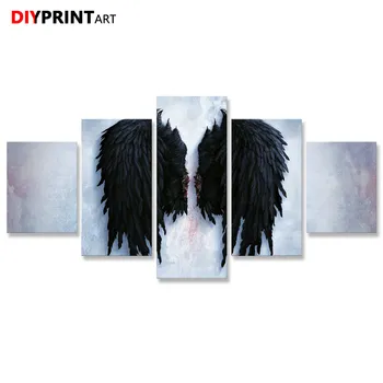 Aion Negru Aripi de Înger 5 Panel, Panza de Imprimare Poster Tablouri pentru Dormitor Decor A2012