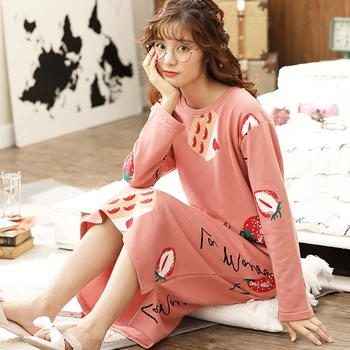 Cămăși de noapte pentru Femei Plus Dimensiune 3XL Imprimate Gât Rotund Mid-timp Liber Simplu coreean Moale Respirabil Pijamale Femei Nou Ulzzang FIERBINTE
