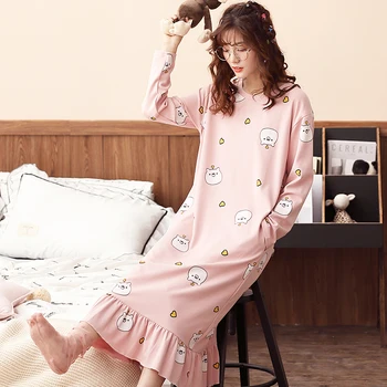 Cămăși de noapte pentru Femei Plus Dimensiune 3XL Imprimate Gât Rotund Mid-timp Liber Simplu coreean Moale Respirabil Pijamale Femei Nou Ulzzang FIERBINTE