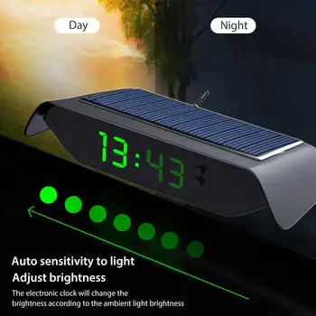 4 În 1 Masina De Ceas Solar Termometru Digital Luminos Electronice, Monitor Auto De Bord Birou De Data Din Calendar