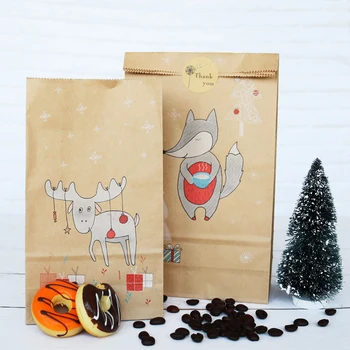 12pcs Crăciun Pungă de Hârtie Kraft Fox Elan Fulg de nea Cadou Pungă de Hârtie Hârtie Autocolante de Crăciun Bomboane Alimente Cookie-uri de Ambalare Pungi de Hârtie
