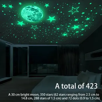 423pcs Luminos Luna Stele Autocolante de Perete pentru Camera Copii Copil Pepinieră Decor Acasă Decalcomanii de Perete Strălucire în Întuneric Plafon Dormitor