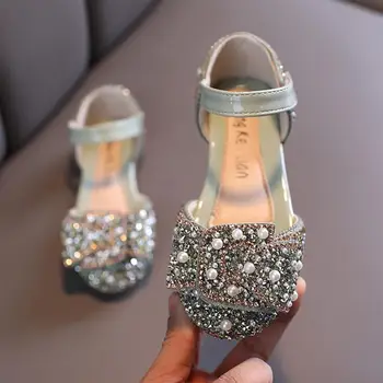 Fete Sequin Arcul Copii, Sandale Fete Drăguț Pearl Princess Dance Singur Casual Pantofi Noi de Petrecere pentru Copii Pantofi de Nunta