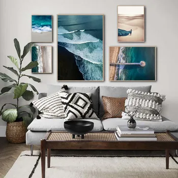 Frumoasa Vedere Aeriană Valurile Oceanului Pier Poster De Perete Noridc Arta Canvas Print Natura Pictura Peisaj Marin Decor Imagine