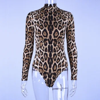 Leopard De Imprimare De Înaltă Gât Maneca Lunga Bodycon Bodysuit 2020 Primavara Toamna Iarna Femei De Moda Casual, Petrecere De Craciun Corp
