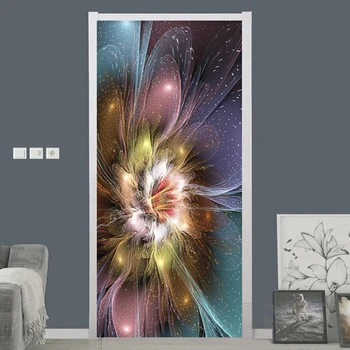 Arta Abstractă modernă Flori Tapet 3D Ușa Autocolant Camera de zi Dormitor Creative DIY Acasă Autocolante PVC rezistent la apa Usa picturi Murale