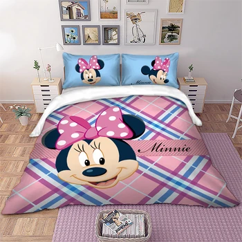 Disney Minnie Mouse-set de lenjerie de Pat Roz Desene animate Carpetă Acopere fețe de Pernă Twin Plin Regina King Size pat copii set dropshipping