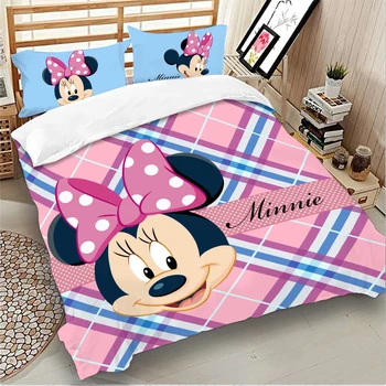 Disney Minnie Mouse-set de lenjerie de Pat Roz Desene animate Carpetă Acopere fețe de Pernă Twin Plin Regina King Size pat copii set dropshipping