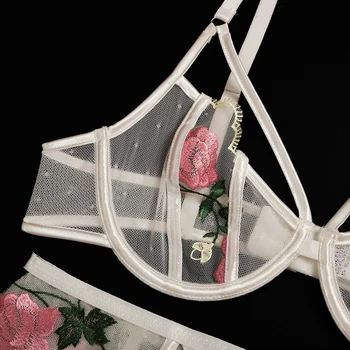 Kitoogroopa Sutien Sexy Și Scurtă Set Femeile Broderii Florale Push-Up Erotic Set De Lenjerie Cu Jartieră Centura 2020 Lenjerie Nouă