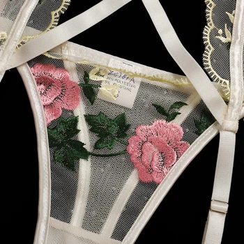Kitoogroopa Sutien Sexy Și Scurtă Set Femeile Broderii Florale Push-Up Erotic Set De Lenjerie Cu Jartieră Centura 2020 Lenjerie Nouă
