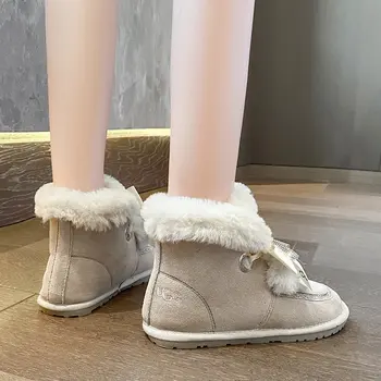 Iarna Ține de Cald Cizme de Zăpadă de Moda Rotund Toe Dantela-Up Glezna Cizme Solide de Culoare Low-toc Pantofi Femei Zapatillas Mujer 2020 Nou