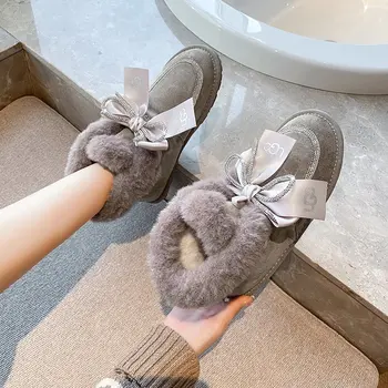 Iarna Ține de Cald Cizme de Zăpadă de Moda Rotund Toe Dantela-Up Glezna Cizme Solide de Culoare Low-toc Pantofi Femei Zapatillas Mujer 2020 Nou