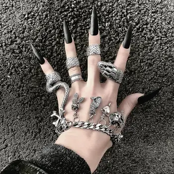 PHYANIC 4BUC/Set Metalic Gotic Hip Hop de Moda Șarpe Deget Inel Vintage Sculptate Punk Lovit Inele pentru Femei Fete Petrecere Bijuterii