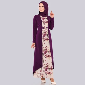 Fals Două piese Set Hijab Rochie Arabe Îmbrăcăminte Islamic Abaya Femei de Imprimare Florale Personalizate Populare Musulmane Rochii Maxi Dubai Slim Caftan