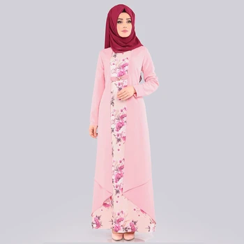 Fals Două piese Set Hijab Rochie Arabe Îmbrăcăminte Islamic Abaya Femei de Imprimare Florale Personalizate Populare Musulmane Rochii Maxi Dubai Slim Caftan