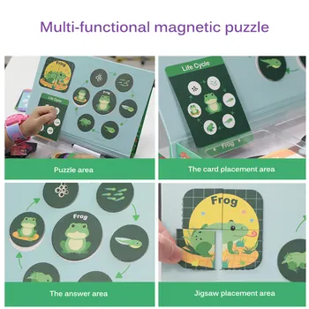 Magnetic Montessori Puzzle Sprijinindu-Se Ciclul De Viață Al Animalului Uman De Creștere Puzzle Jucărie De Învățământ Învăța Un Cuvânt Nou