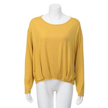Maneca lunga femei plus dimensiune t-shirt casual Pierde o-neck slim toamna iarna teuri topuri haine femei tricou galben M30401