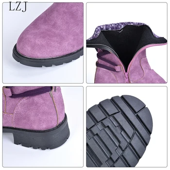 Femei Cizme de Moda Toamna PU Jumătatea Vițel Cizme Cu Spate Dantela-up Cizme de Proiectare Culoare Solidă Tocuri Joase Pantofi Botas Mujer 2020