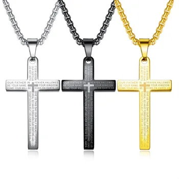 Religia Bibliei Cruce Colier pentru Bărbați 3 Culoare din Oțel Inoxidabil Pandantiv cruce Collier pentru Christian Bijuterii