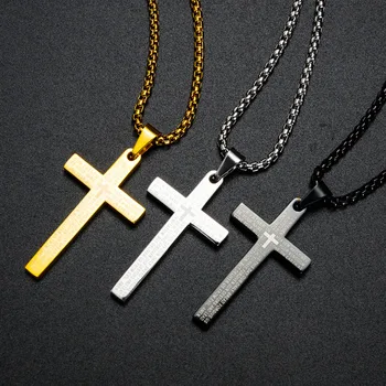 Religia Bibliei Cruce Colier pentru Bărbați 3 Culoare din Oțel Inoxidabil Pandantiv cruce Collier pentru Christian Bijuterii