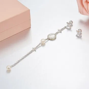 SLJELY Argint 925 Asimetrie Lanț Lung Stele AB Cercei cu Perle Cubic Zirconia Femei de Brand de Moda de Design de Bijuterii