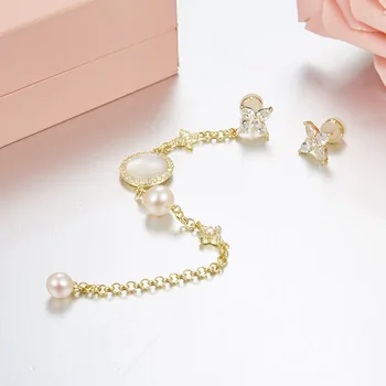 SLJELY Argint 925 Asimetrie Lanț Lung Stele AB Cercei cu Perle Cubic Zirconia Femei de Brand de Moda de Design de Bijuterii