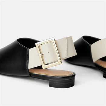 2020 Noua Moda Pantofi Muller Femeile Punct De Deget De La Picior Pătrat De Metal Buton Pantofi Femei Pantofi De Lux, Pantofi Femei