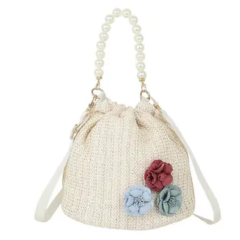 Noi de mână-țesute rattan sac de dantelă flori femeilor sac de paie de moda pearl beach geantă de mână