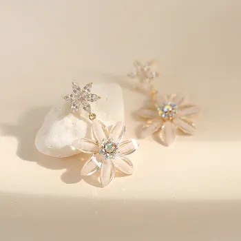 Temperament coreean Floare de Cristal Cercei Pandantiv pentru Femei Simplu și Versatil Declarație Cercei Moda Bijuterii Accesorii