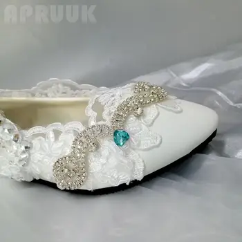 De lux dantelă cristal apartamente pantofi femeie manual de brand nou plus dimensiune 41 42 strasuri femei mireasa nunta apartamente pantofi mireasa