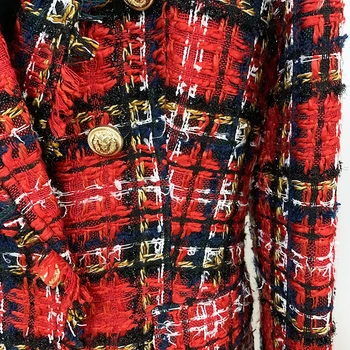 De ÎNALTĂ CALITATE, cele mai Noi 2020 Designer Jacheta Femei Dublu Breasted Leu Nasturi Guler Șal Franjuri Canaf Carouri Tweed Blazer