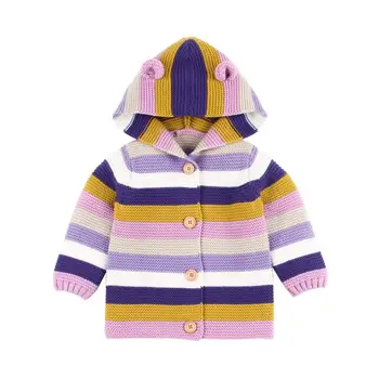 Copil nou-născut fete haine Copii Rainbow Stripe jachete pentru băiat Cardigan Tricotate de Toamna Cu Drăguț Ureche Hanorac Baby Girl Haina
