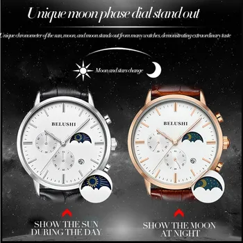 Ceas Barbati Sport Ceasuri Cuarț Luna Faza Data Analog Cronograf Ceasuri De Afaceri Belushi Ceasuri De Lux Brand De Top Mens