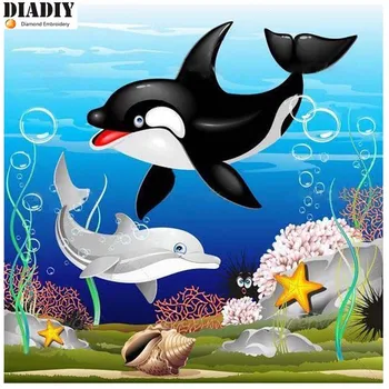 DIADIY Plin Patrat/Rotund Burghiu 5D DIY Diamant Pictura Desene animate delfin Broderie Cusatura Cruce Mozaic Stras Decor