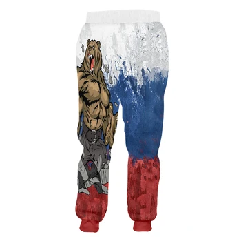 OGKB Bărbați 2019 Creative Urs de Mari Dimensiuni Roșu și albastru, drapelul Național pantaloni de Trening Casual 3d Imprimate Rusia Amuzant Pantaloni 6xl