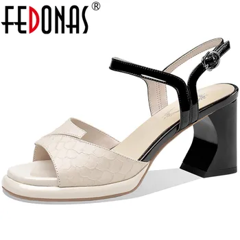 FEDONAS mai Noi Piele naturala Platforma Femei Sandale de Vară 2020 Epocă Tocuri inalte Pompe de Nunta Lady Pantofi de Femeie