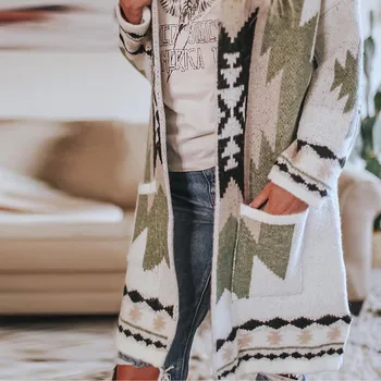 Femei de Moda de Iarna Vintage Tribal Tricotate Cardigan Pulover Haina Bluza Femei de Top Solid Elastic Maneci Lungi Cardigane Tricotate