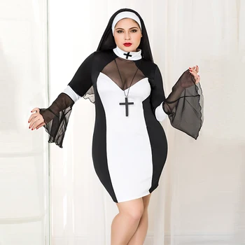 Plus Dimensiune Transparent Călugăriță Costum Cosplay Lenjerie Sexy Gol Hot Erotic Rochie de Noapte Mascarada Rol Uniformă