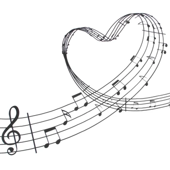 ELEG-Muzica de Dragoste Inima Note de Arta de Perete Autocolant 83cm (w) x 56cm (h) negru