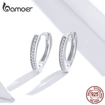 Bamoer GXE868 Argint 925 Știfturi de Ureche în Formă de Inimă Strălucitoare Clar CZ Simplu Hoop Cercei pentru Femei Nunta Bijuterii Fine