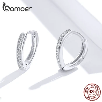 Bamoer GXE868 Argint 925 Știfturi de Ureche în Formă de Inimă Strălucitoare Clar CZ Simplu Hoop Cercei pentru Femei Nunta Bijuterii Fine