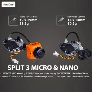 RunCam Split 3 Micro & Split 3 Nano DC5-20V 1080P/60fps Înregistrare HD &WDR Camera FPV PAL/NTSC Comutare 40ms Latență Scăzută pentru RC