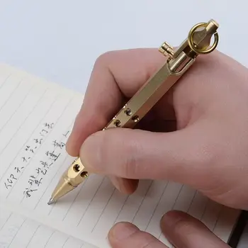 Alamă Solidă Gel Ink Pen Retro Hexagonal Șurub De Acțiune Instrument De Scris Rechizite