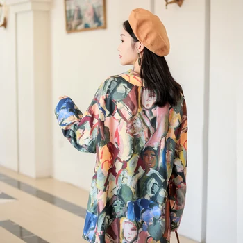 CHEERART Toamna Femei Topuri Si Bluze cu Maneci Lungi Buton-Up Bluza Impresionism Bluza Print 2019 Designer de Tricouri Haine