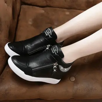 Adidași de moda pentru femei din Piele înălțimea creșterea cizme cu toc femei alb-negru bling fermoar Platforma wedge WW-24