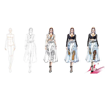 3pcs Design Conducător de Moda Conducător de Moda Linie Desen Umane Șablon Dinamic pentru Pânză de Redare