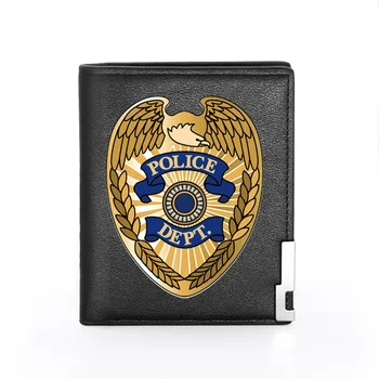 Moda clasic Secția de Poliție Simbol de Imprimare din Piele Pu portofel Barbati Bifold Titularul Cardului de Credit Scurt Pungă de sex Masculin