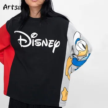 Artsnie disney donald duck desene animate femei tricou toamna o gatului maneca lunga supradimensionate hanorac casual mozaic jachete