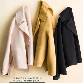 Scurt Solid Dublu haină de lână femei 2020 toamna și iarna Dublu rânduri libere jacheta de iarna casual casaco feminino