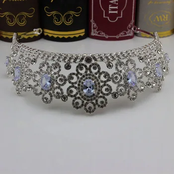 SLBRIDAL Aliaj Stras de Cristal de Zircon Cubic de Mireasa Tiara Printesa Coroana de Nunta Accesorii de Par pentru Femei Rochie de Bal Bijuterii